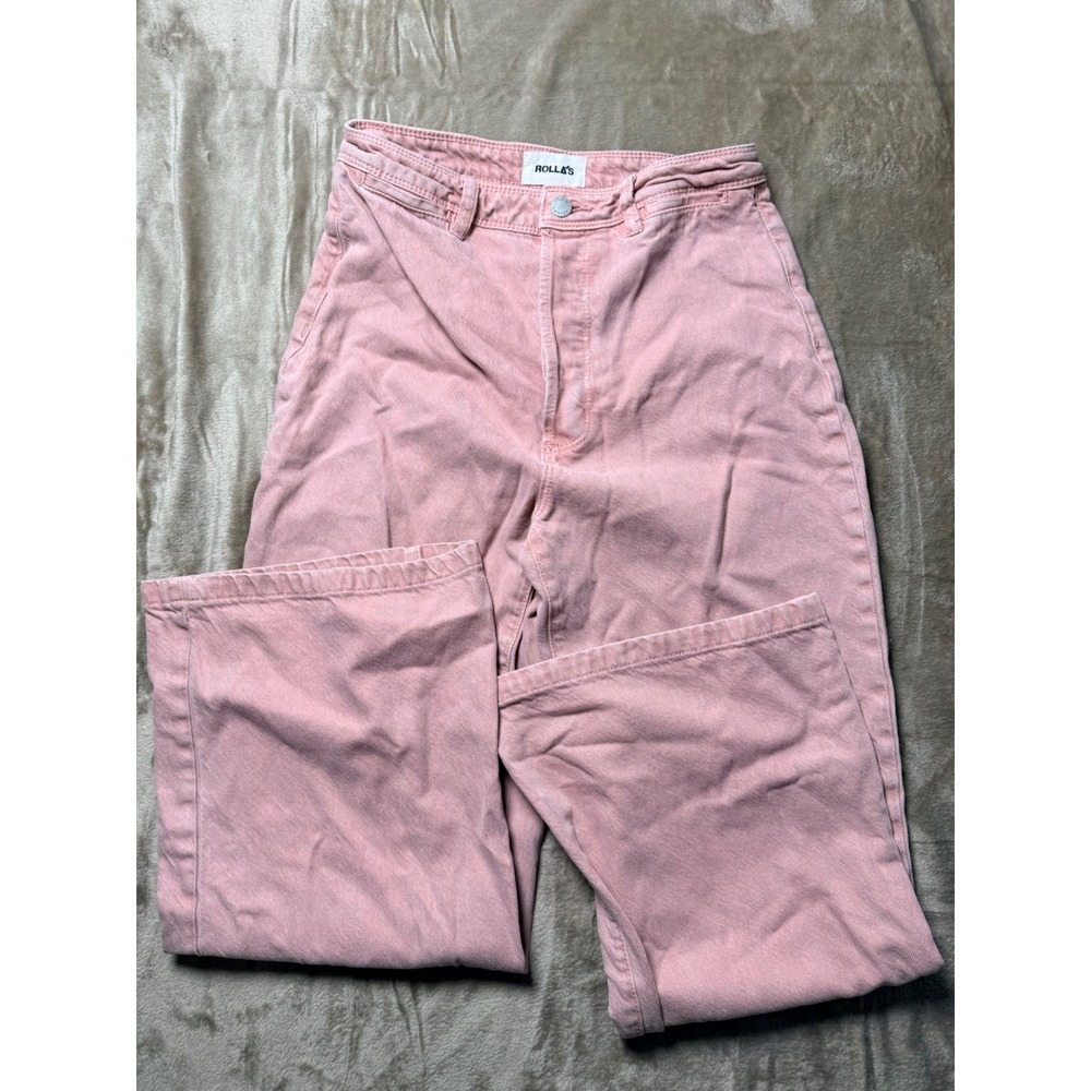 Rollas Sailor Jeans Pink High Rise Wide Leg Button‎ Fly Denim Pants Size 28